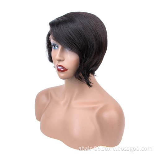 Hot selling Brazilian Remy pexie Short Lace Front Human Hair Wigs For black women for summer
